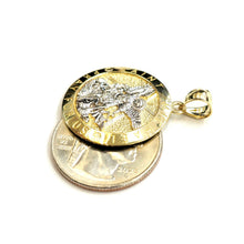 Load image into Gallery viewer, 14k two tone gold Round saint Michael pendant 0.98" fine religious jewelry 3.9g
