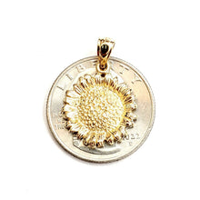 Load image into Gallery viewer, New 14k yellow Gold solid sunflower girasol Pendant charm gift fine jewelry 2.5g
