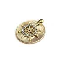 Load image into Gallery viewer, New 14k Two Tone Gold tiny Boat Wheel Nautical Sailor Pendant fine jewelry 1g
