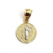 Load image into Gallery viewer, 14k gold tiny two tone round saint Benedict San Benito pendant 0.39" 0.9g

