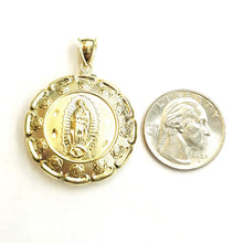 Load image into Gallery viewer, New 10k yellow gold hollow two sided Jesus &amp; virgin Guadalupe pendant 1.27" 8.8g
