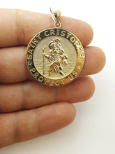 Load image into Gallery viewer, 10k yellow gold round saint Cristopher pendant fine religious jewelry 1.35" 6.8g

