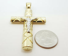 Load image into Gallery viewer, 10k gold two-tone INRI hollow cross pendant with jesus fine gift jewelry 6.1g
