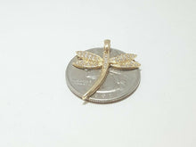 Load image into Gallery viewer, New 14k yellow Gold dragonfly Pendant gift cubic zirconia fine jewelry 1.6g
