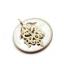Load image into Gallery viewer, 14k yellow Gold RN caduceus medical sign nurse Pendant charm fine jewelry 0.9g
