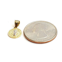 Load image into Gallery viewer, 14k gold tiny two tone round saint Benedict San Benito pendant 0.39" 0.9g
