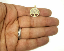 Load image into Gallery viewer, 14k two tone gold round tree of life lucky pendant charm fine gift for her 2g
