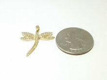 Load image into Gallery viewer, New 14k yellow Gold dragonfly Pendant gift cubic zirconia fine jewelry 1.6g
