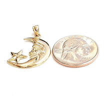 Load image into Gallery viewer, New 14k yellow gold moon and star pendant charm astronomy gift fine jewelry 2.7g
