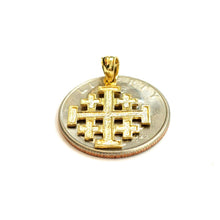 Load image into Gallery viewer, 14k Yellow gold Jerusalem Cross medal pendant charm religious fine jewelry 1.3g
