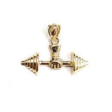 Load image into Gallery viewer, New 14k Yellow Gold Dumbbell weight lifter Pendant charm gift fine jewelry 1.9g
