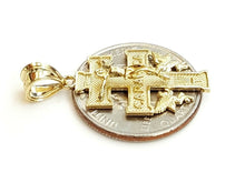 Load image into Gallery viewer, New 10k Yellow gold Caravaca double cross with angel crucifix Jesus pendant 2.4g
