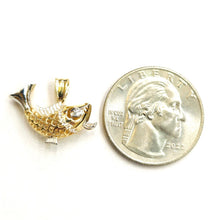 Load image into Gallery viewer, 14k Two Tone Gold 3D fish Pisces zodiac Pendant Cubic Zirconia Fine jewelry 1.6g

