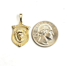 Load image into Gallery viewer, 14k yellow solid Gold lion Leo head face shield Pendant charm fine jewelry 3.7g

