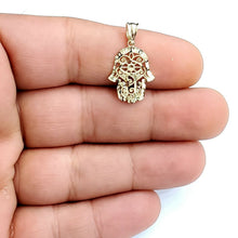 Load image into Gallery viewer, New 10k yellow gold khamsa hamsa hand lucky Jewish filigree pendant jewelry 1g
