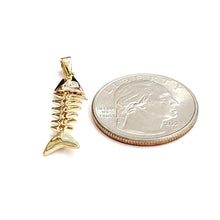 Load image into Gallery viewer, 14k yellow gold fish Bone wiggly movable pendant charm fine jewelry 1.9g
