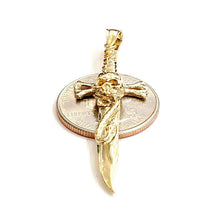 Load image into Gallery viewer, 14k yellow Gold sword skull snake Pendant charm gift fine jewelry 6g
