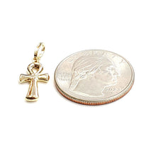 Load image into Gallery viewer, 14k yellow gold tiny Egyptian ankh cross hollow pendant religious jewelry 0.7g
