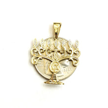 Load image into Gallery viewer, Real 14k yellow gold Menorah star of David Jewish Israel pendant religious 2.6g

