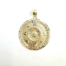Load image into Gallery viewer, 14k yellow Gold Aztec Mayan sun calendar azteca pendant fine jewelry 1.52" 8.7g

