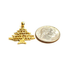 Load image into Gallery viewer, 14k yellow gold Lebanon cedar tree lucky pendant charm gift fine jewelry 2.4g
