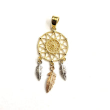 Load image into Gallery viewer, 14k Tri Color Gold Dream Catcher Feather Pendant charm gift fine jewelry 0.8g
