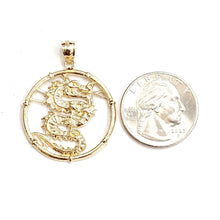 Load image into Gallery viewer, 14k yellow Gold round dragon Pendant charm solid gift fine jewelry unisex 5.5g
