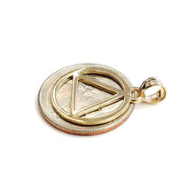 Load image into Gallery viewer, New 14k yellow Gold Alcoholics Anonymous circle triangle AA Symbol Pendant 2g
