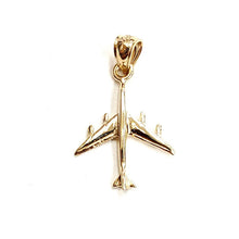 Load image into Gallery viewer, 14k yellow Gold Tiny Airplane Aviation plane 3D pendant gift fine jewelry 1.1g

