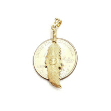 Load image into Gallery viewer, New 14k Yellow Gold solid feather Pendant Unisex gift fine jewelry 2.2g
