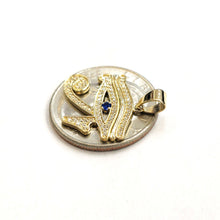 Load image into Gallery viewer, 14k yellow Gold Egyptian eye of Horus protection Zirconia Pendant jewelry 2.3g
