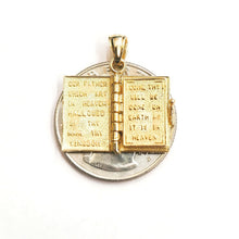 Load image into Gallery viewer, 14k yellow gold Holy Bible book pages our father prayer pendant jewelry 3.8g

