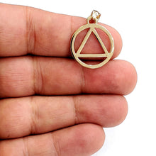 Load image into Gallery viewer, New 14k yellow Gold Alcoholics Anonymous circle triangle AA Symbol Pendant 2g

