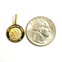 Load image into Gallery viewer, 14k yellow gold round Guardian angel pendant Angel De La Guarda charm 0.59" 2g
