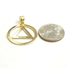 Load image into Gallery viewer, New 14k yellow Gold Alcoholics Anonymous circle triangle AA Symbol Pendant 3.5g
