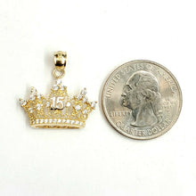 Load image into Gallery viewer, 14k yellow gold 15 Años 15 years crown pendant cubic zirconia fine jewelry 2.1g
