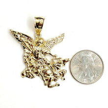 Load image into Gallery viewer, New 10k yellow gold saint Michael pendant charm fine religious gift jewelry 7g

