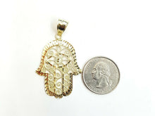 Load image into Gallery viewer, New 10k yellow gold khamsa hamsa hand lucky Jewish filigree pendant jewelry 3.9g
