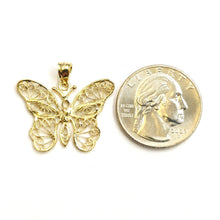 Load image into Gallery viewer, New 14k yellow Gold butterfly Pendant charm filigree gift fine jewelry 2.4g
