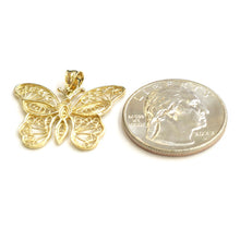 Load image into Gallery viewer, New 14k yellow Gold butterfly Pendant charm filigree gift fine jewelry 2.4g
