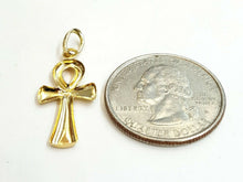 Load image into Gallery viewer, 14k yellow gold tiny Egyptian ankh cross pendant religious fine jewelry 0.7g
