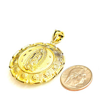 Load image into Gallery viewer, 10k yellow gold Hollow two sided Jesus &amp; virgin Guadalupe pendant 1.78" 18.8g
