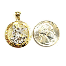 Load image into Gallery viewer, 14k two tone gold Round saint Michael pendant 0.98" fine religious jewelry 3.9g

