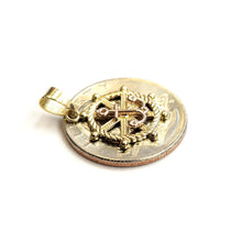 Load image into Gallery viewer, 14k Two Tone Gold tiny Boat Wheel Anchor Nautical Sailor Pendant jewelry 1.7g
