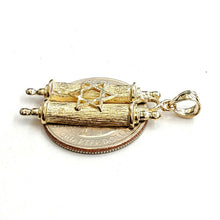 Load image into Gallery viewer, 14k yellow gold tablets of law star of David Jewish Israel torah pendant 4.5g
