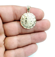Load image into Gallery viewer, New 10k yellow gold hollow two sided Jesus &amp; virgin Guadalupe pendant 0.88" 3.4g
