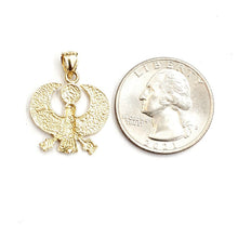 Load image into Gallery viewer, New 14k yellow Gold Scarab Egyptian falcon Pendant charm gift fine jewelry 1.8g
