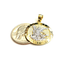 Load image into Gallery viewer, 14k two tone gold Round saint Michael pendant 0.98" fine religious jewelry 3.9g
