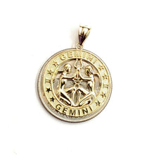 Load image into Gallery viewer, 10k yellow Gold round Gemini zodiac astrology Pendant charm fine jewelry 2.5g
