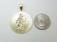 Load image into Gallery viewer, 10k yellow gold round saint Cristopher pendant fine religious jewelry 1.35" 6.8g
